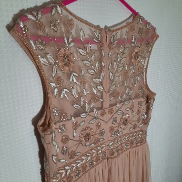 Adrianna Papell Beaded Mesh Gown Pink Floral Embroidery Dress Size 12 Formal - Picture 3 of 10